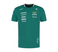 Aston Martin F1 2025 Camiseta del Equipo de Fernando Alonso para Hombre | Logotipos de los socios del equipo Aston Martin F1, Logotipo del equipo Aston Martin F1 en el pecho y la espalda