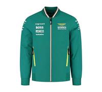 Aston Martin F1 2025 Chaqueta Bomber del Equipo | cuerpo, mangas y capucha acolchados, Cuello embudo con capucha desmontable, Tiradores de cremallera con marca Porsche