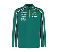 Aston Martin F1 2025 Sudadera 1/4 Zip para Hombre | Logotipos de los socios del equipo de la Scuderia Ferrari de 2025, Detalle de rayas del equipo en el cuerpo
