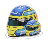 Aston Martin F1 Team - Casco en miniatura a escala 1/2 de Fernando Alonso 2024 - Casco oficial Bell - Azul/Amarillo