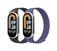 Astorgos 2 Pack Correa de Nylon Compatible con Xiaomi Mi Band 9/Mi Band 8, Pulsera Ajustable de Nailon de Repuesto, Correa Loop Deportiva, Negro+Azul Índigo