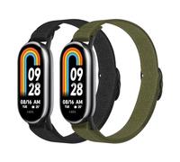 Astorgos 2 Piezas Correa Elástica de Nailon Compatible con Xiaomi Mi Band 9/Mi Band 8 para Mujer Hombre, Correa de Tela Elástica, Pulsera Deportiva de Repuesto, Negro+Verde Militar