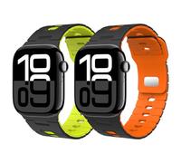 Astorgos 2Piezas Correa Compatible con Apple Watch Ultra 3/2/1 49mm,S11/S10 46mm,9/8/7 45mm,SE3/SE2/SE/6/5/4 44mm,3/2/1 42mm,Correa de Silicona Ajustable para Deportes,NegroNaranja+NegroAmarilloFluo