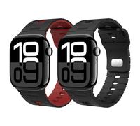 Astorgos 2Piezas Correa Compatible con Apple Watch Ultra 3/2/1 49mm,S11/S10 46mm,9/8/7 45mm,SE3/SE2/SE/6/5/4 44mm,3/2/1 42mm, Correa de Silicona Ajustable Transpirable para Deportes, Negro+Negro Rojo
