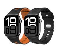 Astorgos 2Piezas Correa Compatible con Apple Watch Ultra 3/2/1 49mm,S11/S10 46mm,9/8/7 45mm,SE3/SE2/SE/6/5/4 44mm,3/2/1 42mm, Correa de Silicona Ajustable Transpirable para Deportes, Neg Naranja+Negro