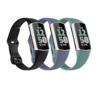 Astorgos 3 Pack Correa Delgada Compatible con Fitbit Charge 6/Charge 5 para Mujer Hombre, Correa Fina de Silicona de Repuesto, Negro/Verde Pino/Gris Azul