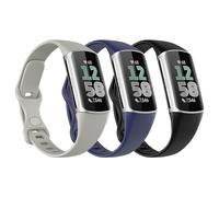 Astorgos 3 Pack Correa Delgada Compatible con Fitbit Charge 6/Charge 5 para Mujer Hombre, Correa Fina de Silicona de Repuesto, Negro/Azul Oscuro/Gris Roca