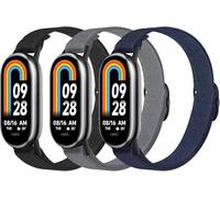 Astorgos 3 Piezas Correa Elástica de Nailon Compatible con Xiaomi Mi Band 9/Mi Band 8 para Mujer Hombre, Correa de Tela Elástica, Pulsera Deportiva de Repuesto, Negro+Gris+Azul