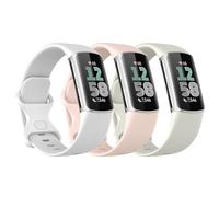 Astorgos 3 PZS Correa de Reloj Compatible con Fitbit Charge 6/Fitbit Charge 5 para Mujer Hombre, Pulsera de Silicona Suave de Repuesto, Rosa/Luna Blanco/Blanco
