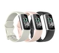 Astorgos 3 PZS Correa de Reloj Compatible con Fitbit Charge 6/Fitbit Charge 5 para Mujer Hombre, Pulsera de Silicona Suave de Repuesto, Negro/Luna Blanco/Rosa Arena