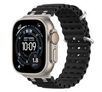 Astorgos Bicolor Correas para Apple Watch Ultra 3/2/1 49mm, S11/S10 46mm, 9/8/7 45mm, SE3/SE2/SE/6/5/4 44mm, 3/2/1 42mm, Conector Metálico Correa Deportiva Transpirable Larga para Hombres, Plata/Negro