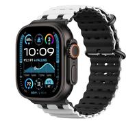 Astorgos Bicolor Correas para Apple Watch Ultra 3/2/1 49mm, S11/S10 46mm, 9/8/7 45mm, SE3/SE2/SE/6/5/4 44mm, 3/2/1 42mm, Conector Metálico Correa Deportiva Transpirable Larga para Hombres, Nr+Blanco