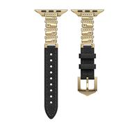 Astorgos Correa de Cuero Fino Compatible con Watch Series 11/10 42 mm, 9/8/7 41 mm, SE3/SE2/SE/6/5/4 40 mm, 3/2/1 38 mm, Conectores Metálicos de Primera Calidad Correa Elegante Lujosa, Oro/Negro