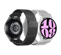 Astorgos Correa de Metal Compatible con Samsung Galaxy Watch 7 FE 6 5 4 40mm 44mm/Watch 6 4 Classic 43mm 47mm 42mm 46mm/5 Pro 45mm, Pulsera Magnética de Malla Milanesa de Acero Inoxidable, Negro+Plata