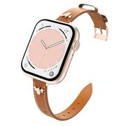 Astorgos Correas de Cuero Finas Compatible con Correa Apple Watch Ultra/Ultra2 49mm/Series 10/9/8/7/6/5/SE/SE2 42/44/45/46mm, Correa de Recambio Piel Fina Genuina para Mujer,Beige/Oro Rosa