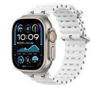 Astorgos Correas Ocean Compatible con Apple Watch Ultra 3/2/1 49mm,S11/S10 46mm,9/8/7 45mm,SE3/SE2/SE/6/5/4 44mm,3/2/1 42mm,Correa de Reloj Deportiva con Conector Metálico para Mujer, Plata/Blanco