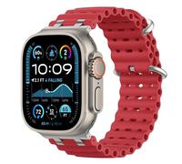 Astorgos Correas Ocean Compatible con Apple Watch Ultra 3/2/1 49mm,S11/S10 46mm,9/8/7 45mm,SE3/SE2/SE/6/5/4 44mm,3/2/1 42mm,Correa de Reloj Deportiva con Conector Metálico para Hombre Mujer,Plata/Rojo