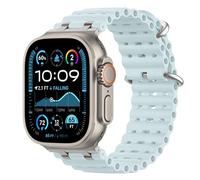 Astorgos Correas Ocean Compatible con Apple Watch Ultra 3/2/1 49mm,S11/S10 46mm,9/8/7 45mm,SE3/SE2/SE/6/5/4 44mm,3/2/1 42mm,Correa de Reloj Deportiva con Conector Metálico para Mujer, Plata/Azul Hielo