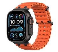 Astorgos Correas Ocean Compatible con Apple Watch Ultra 3/2/1 49mm,S11/S10 46mm,9/8/7 45mm,SE3/SE2/SE/6/5/4 44mm,3/2/1 42mm,Correa de Reloj Deportiva con Conector Metálico para Mujer, Negro/Naranja