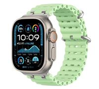 Astorgos Correas Ocean Compatible con Apple Watch Ultra 3/2/1 49mm,S11/S10 46mm,9/8/7 45mm,SE3/SE2/SE/6/5/4 44mm,3/2/1 42mm,Correa de Reloj Deportiva con Conector Metálico para Mujer, Plata/Verde Neón