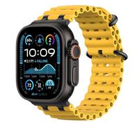 Astorgos Correas Ocean Compatible con Apple Watch Ultra 3/2/1 49mm,S11/S10 46mm,9/8/7 45mm,SE3/SE2/SE/6/5/4 44mm,3/2/1 42mm,Correa de Reloj Deportiva con Conector Metálico para Mujer, Negro/Amarillo