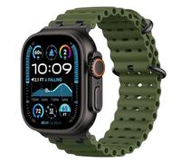 Astorgos Correas Ocean Compatible con Apple Watch Ultra 3/2/1 49mm,S11/S10 46mm,9/8/7 45mm,SE3/SE2/SE/6/5/4 44mm,3/2/1 42mm,Correa de Reloj Deportiva con Conector Metálico para Mujer,Negro/VerdMilitar