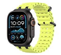 Astorgos Correas Ocean Compatible con Apple Watch Ultra 3/2/1 49mm,S11/S10 46mm,9/8/7 45mm,SE3/SE2/SE/6/5/4 44mm,3/2/1 42mm,Correa de Reloj Deportiva con Conector Metálico para Mujer, Ngr/AmarilloNeón