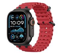Astorgos Correas Ocean Compatible con Apple Watch Ultra 3/2/1 49mm,S11/S10 46mm,9/8/7 45mm,SE3/SE2/SE/6/5/4 44mm,3/2/1 42mm,Correa de Reloj Deportiva con Conector Metálico para Mujer, Negro/Rojo
