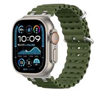 Astorgos Correas Ocean Compatible con Apple Watch Ultra 3/2/1 49mm,S11/S10 46mm,9/8/7 45mm,SE3/SE2/SE/6/5/4 44mm,3/2/1 42mm,Correa de Reloj Deportiva con Conector Metálico para Mujer,Plata/VerdMilitar