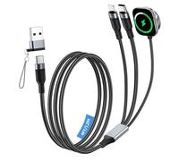 Astorgos Esencial de Viaje Cable de Carga 3-en-1, Cable de Carga Rápida USB C 100W Cable de Cargador Múltiple para iWatch, iPhone 17-15 Serie/iWatch Ultra/11-1/Galaxy S25-20, iPad, Negro, 4FT