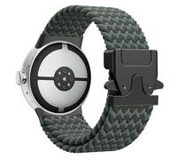 Astorgos Trenzado Banda Compatible con Google Pixel Reloj 3/4 45mm Bandas, Nylon Elástico Transpirable Deporte Correas con Hebilla de Paracaídas Actualizado para Hombres Mujeres, Negro Verde