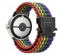 Astorgos Trenzado Banda Compatible con Google Pixel Reloj 3/4 45mm Bandas, Nylon Elástico Transpirable Deporte Correas con Hebilla de Paracaídas Actualizado para Hombres Mujeres, Negro Arcoíris