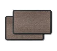 Astra Alfombra de Entrada Exterior e Interior - Set de 2 50x80 cm Marrón con Líneas - Alfombra de Puerta Antideslizante y de Fácil Limpieza - Alfombra de Felpa Resistente al Sucio - Alfombra Exterior