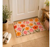 Astra Alfombra de Interior Antideslizante - Bienvenido a casa Flores 66x110 cm - Diseño Elegante para el salón o la Cocina - Alta Absorción - Lavable a 30°C