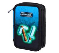 ASTRA BAG Blue Pixel - Estuche Escolar con 3 Compartimentos, Relleno Triple, Material Escolar y Papeleria, Estuche de 3 Pisos XXL con Accesorios, Diseño de Píxeles Azules