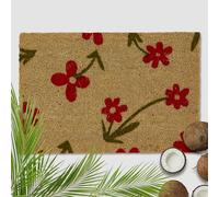 Astra Felpudo exterior flores rojo coco 40 x 60 cm natural - 16 mm - Felpudo de coco exterior e interior - felpudo antideslizante - Felpudo atrapa la suciedad muy resistente