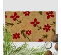 Astra Felpudo exterior flores rojo coco 60 x 90 cm natural - 16 mm - Felpudo de coco exterior e interior - felpudo antideslizante - Felpudo atrapa la suciedad muy resistente