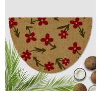 Astra Felpudo exterior flores rojo coco 60 x 90 cm semicircular natural - 16 mm - Felpudo de coco exterior e interior - Felpudo antideslizante - Felpudo antisuciedad resistente