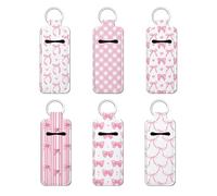 AstraGlam 6 Stück Chapstick Halter Schlüsselanhänger im Set, adorable pequeño llavero para lápiz labial, organizador de lápiz labial, organizadores de maquillaje, 6 diseños (Lazo rosa)