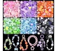 AstraGlam Acrylperlen Beads, 400-450 unidades Set de Perlas para Pulseras, Flores, Lazos, Mariposas, Ositos, Estrellas Charms para Joyería, Collares, Llaveros, Colgantes para Teléfono