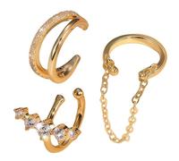 AstraGlam Juego de 3 Aros para Oreja de Oro de 14K para Mujeres, Sin Perforación, Aros Falsos para Helix, Concha y Cartílago, Aros Dorados Estilizados para Orejas Sin Perforar