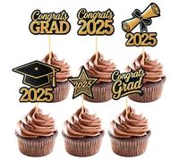 AstraGlam Juego De Adornos Para Cupcakes De Graduación, 18 Piezas De Adornos Brillantes Para Fiestas De Graduación 2025, Sombrero De Graduación Y Regalos De Doctorado, No Requiere Montaje