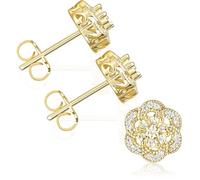 AstraGlam Pendientes de mujer con baño de oro de 14K y circonitas, diseño en forma de flor, diseño de mariposa al final, hipoalergénicos, adecuados para pieles sensibles, pendientes elegantes para