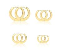 AstraGlam Pendientes Set 14K Oro Con 4 Pares De Aros Huggie, Diferentes Tamaños: 6mm, 8mm, 10mm, 12mm, Hipoalergénicos Y Resistentes Al Deslustre, Ideal Como Regalo Para Mujeres