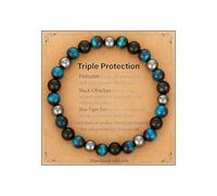 AstraGlam Pulsera de triple protección con ojo de tigre azul de 8 mm, obsidiana negra y hematita - Fuerza, protección y equilibrio para hombres y mujeres, regalo para el Día de la Madre, Día del