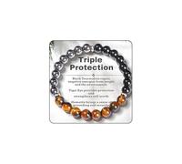 AstraGlam Pulsera de triple protección con ojo de tigre, turmalina negra y hematita - Fuerza, protección y equilibrio para hombres y mujeres, regalo para el día de la madre, día del padre, Navidad,