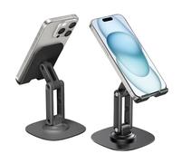 AstraGlam Soporte giratorio para teléfono móvil, negro, paquete de 2, soporte de mesa estable para teléfono, diseño que ahorra espacio para el hogar y la oficina, flexible y ajustable