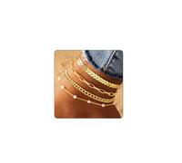 AstraGlam Tobilleras Para Mujer 14K Oro Real Con 4 Capas Separadas, Elegantes Tobilleras Para Damas, Ajustables E Hipoalergénicas, Ideal Como Regalo