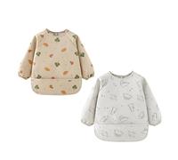 Astralong 2 Pcs Baberos con Mangas, 6 a 24 Meses, 42x37cm, Babero Impermeable Bebe con Bolsillo Grande y Cuello Elástico, para Comida de Bebé Accesorios de Guardería Diaria