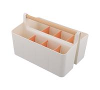 Astralong Organizador Escritorio Blanco Multiusos, Caja de Almacenaje con Asa de Madera, Cesta Organizadora con 8 Compartimentos para Baño, Escritorio, Cocina, Dormitorio y Cosméticos